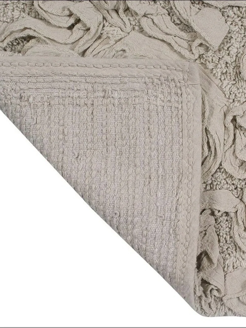 NWT Home Weavers Bell Flower Boho Bath Rug Set 21” x 54” & 17” x 24” Linen Color